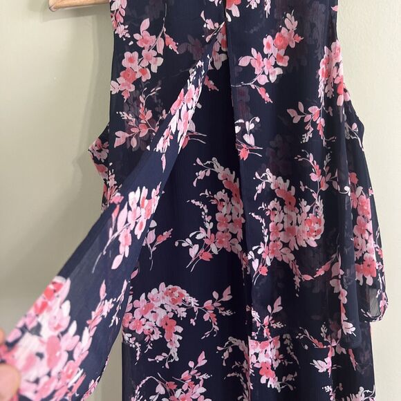 Tommy Hilfiger Black And Pink Crescent Floral Chiffon Sleeveless Dress-size 6 - Picture 6 of 8